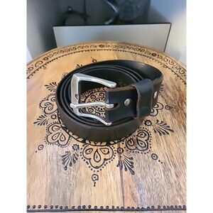 Full Grain Bovine Leather Belt with Silver Buckle - Black Size 42 Mexico